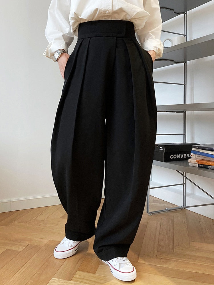Elegant High End Pleated Wide Leg Trousers