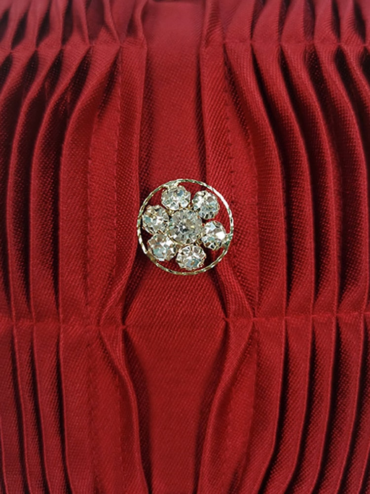 Opulent Red Halter Top & Pink Pleated Skirt 2-Piece Ensemble