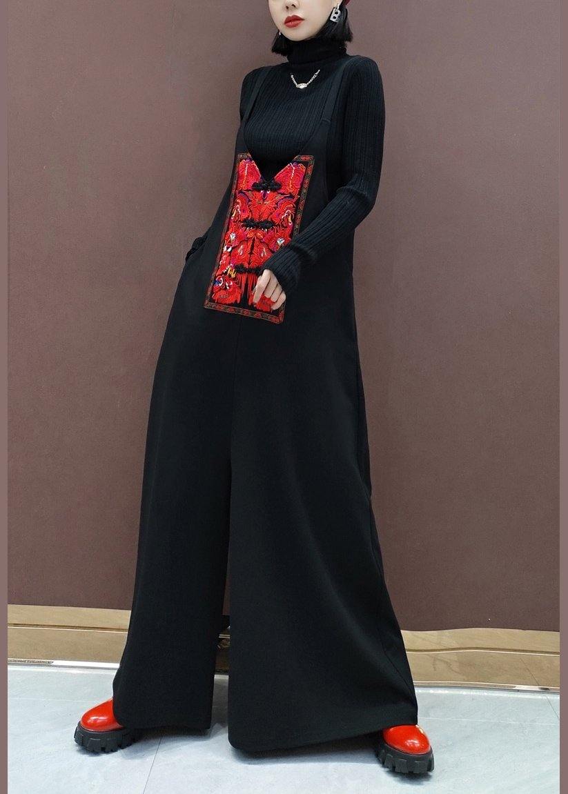 Beautiful Black Embroidery Pants Unique Spring Shape Wild Pants