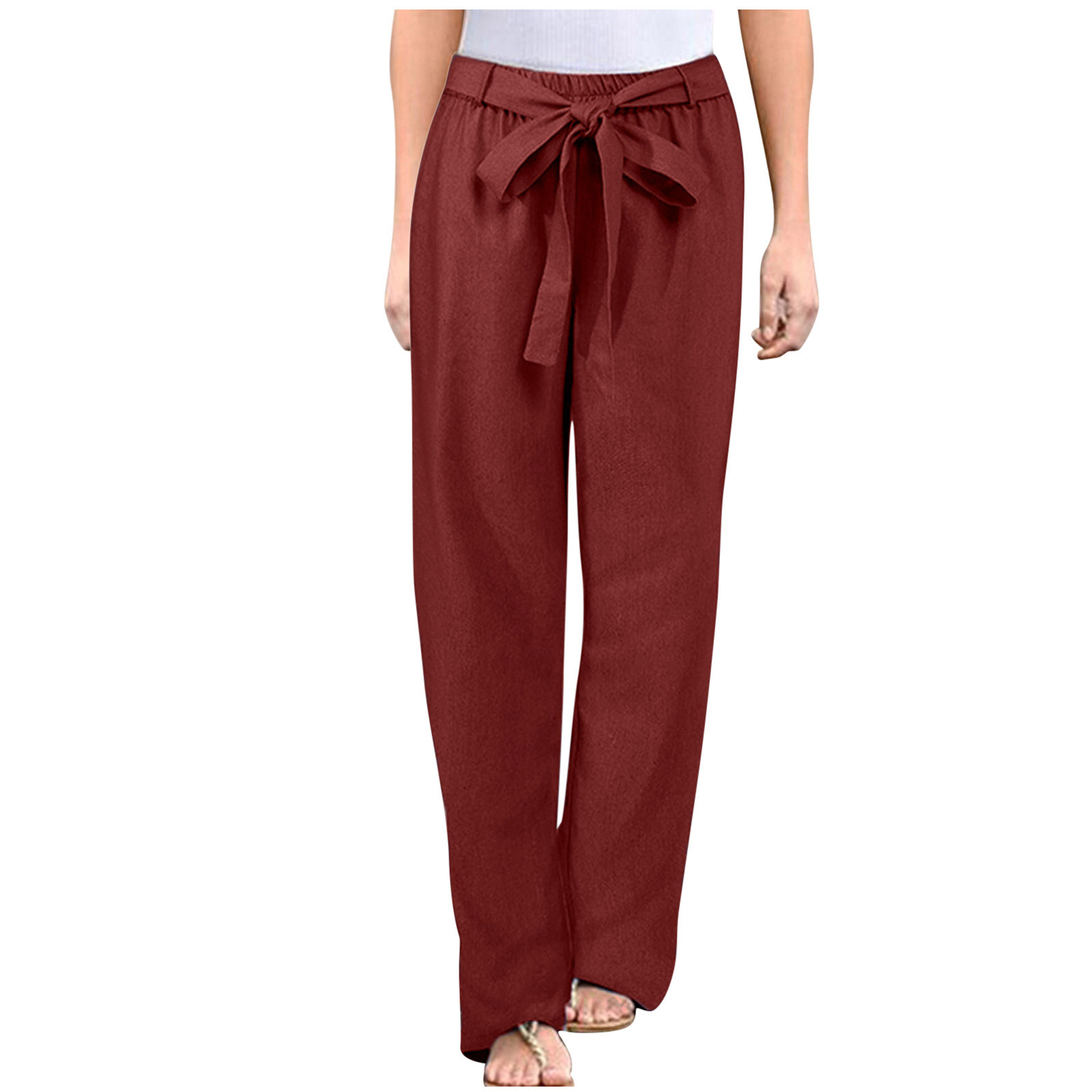 Women's Simple Elastic Waist Printed Cotton Linen Trousers