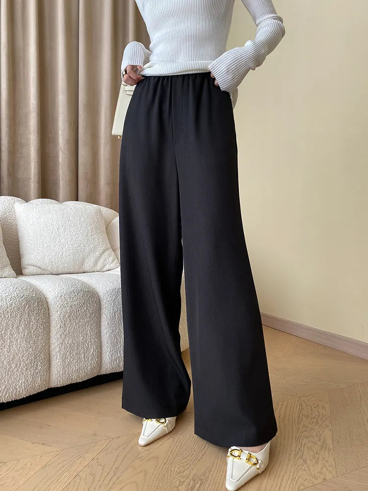 Luxury Elastic Waist Trousers Wide Leg Elegance