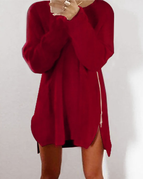 Fluffy Zipper Long Sleeve Casual H-line Sweater