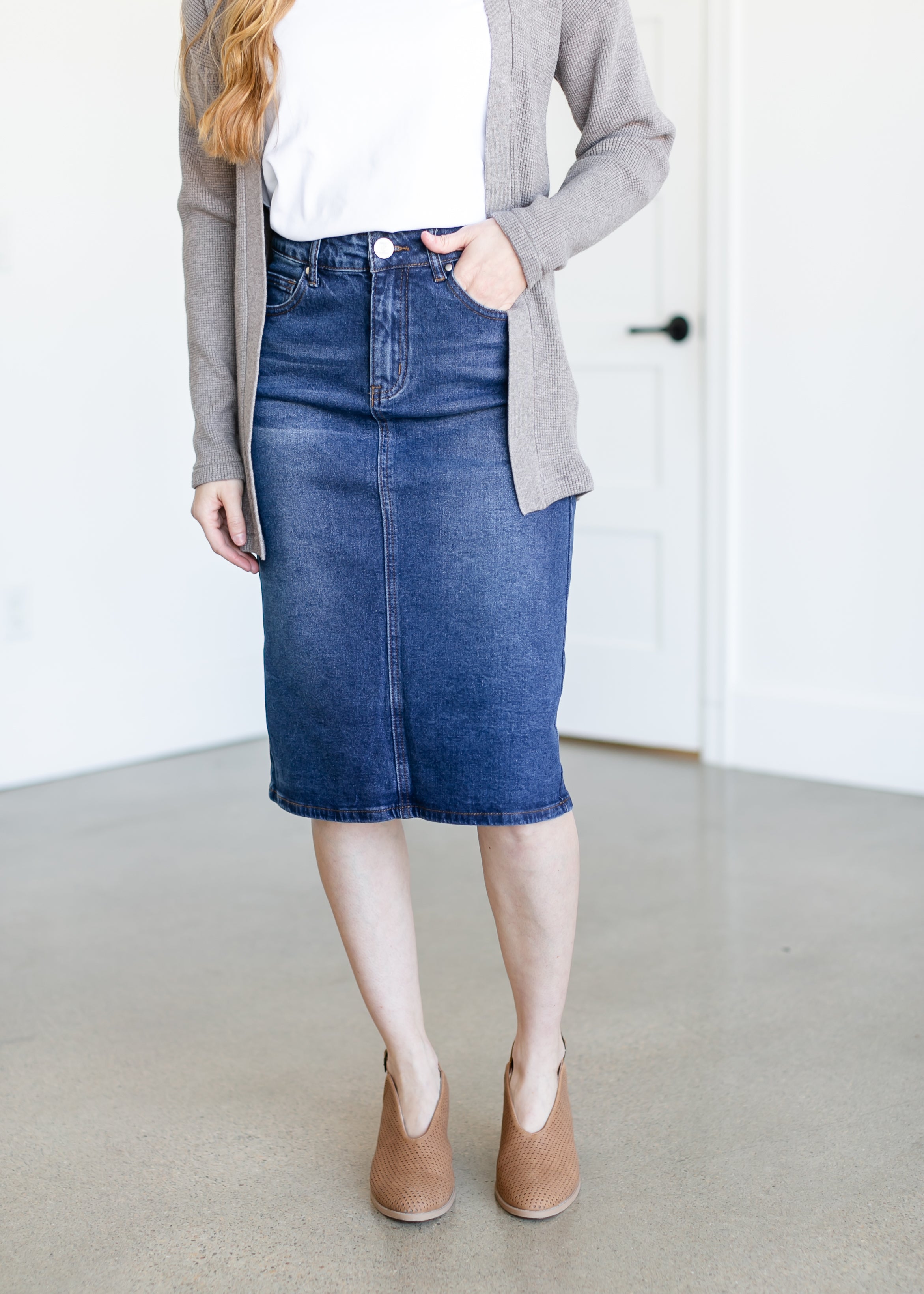 Remi Dark Wash Denim Midi Skirt