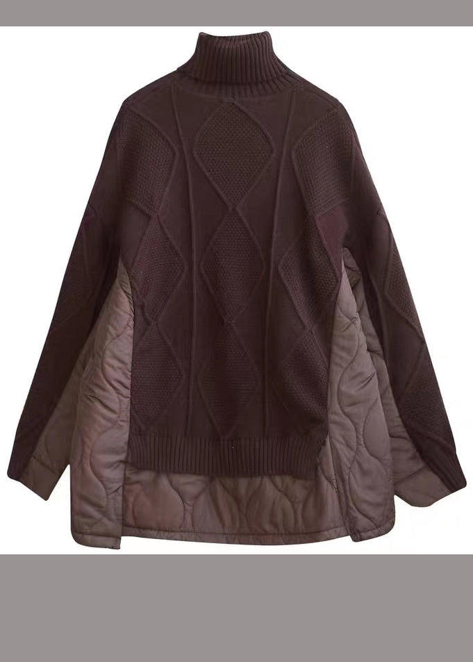 Brown Spring Patchwork Loose Knit Dress Sweater