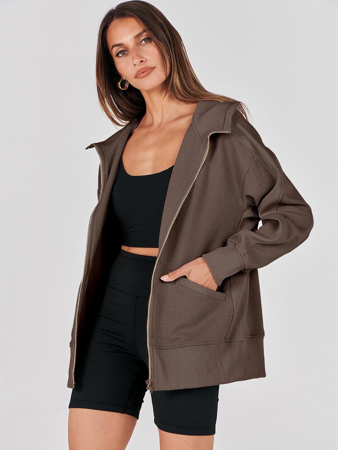 Waffle Knit Casual Jackets Outerwear