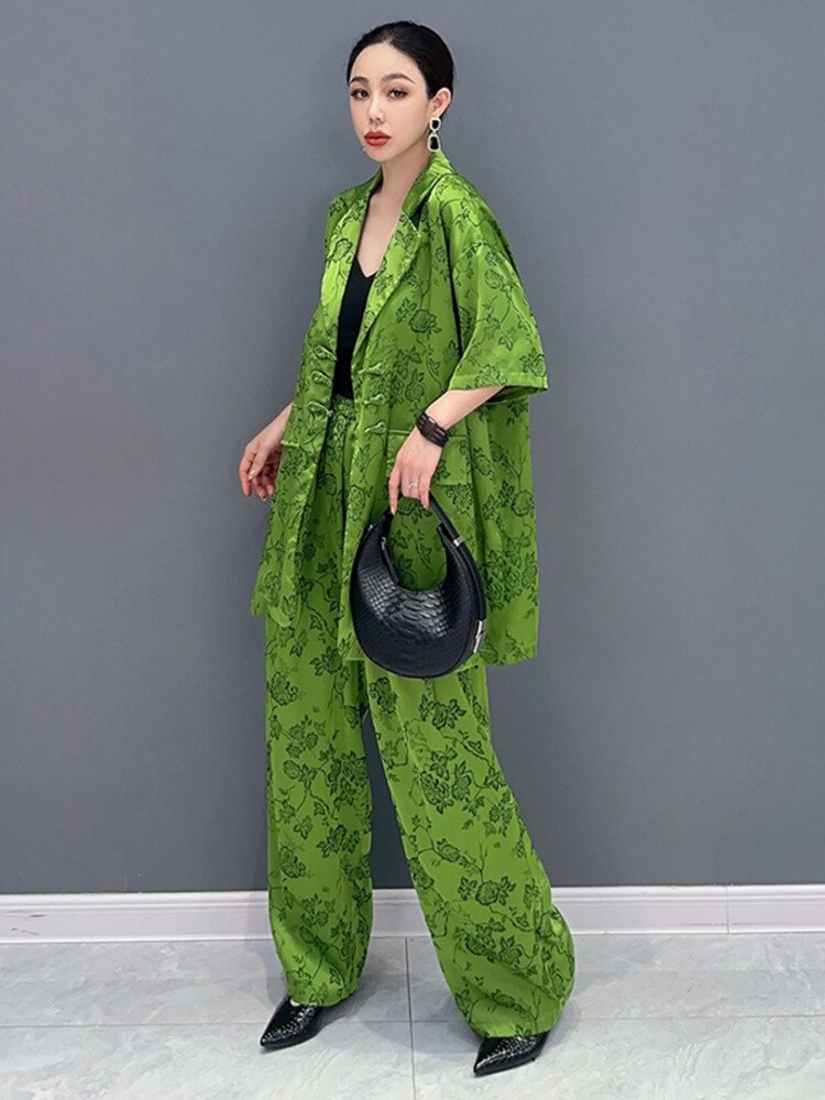Green Chic Floral Print Top & Wide Leg Pants 2-Piece Set