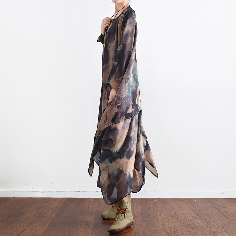 Blue floral silk dresses 2021 baggy maxi dresses caftan gown two pieces asymmetrical design