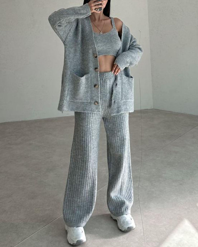 Casual minimalist style knitted three-piece set