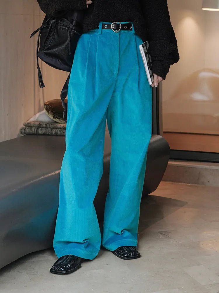 Retro-Inspired High Waist Corduroy Wide Leg Pants