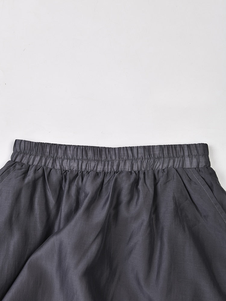 Elegant Lightweight Charcoal Gray 2-Piece Set - Classy Blouse & Long Skirt