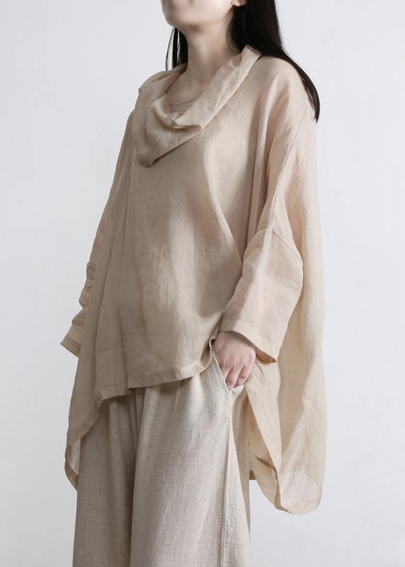 Beautiful Nude Turtle Neck Batwing Sleeve Two Piece Set Women Clothing Summer Linen