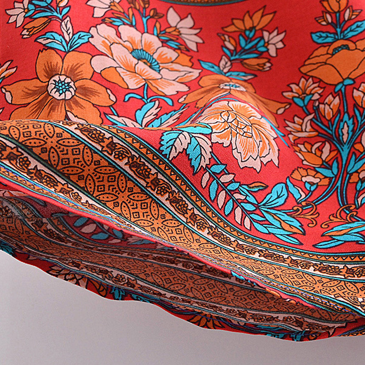 Sapphire Blue Boho Floral Print Short Robe