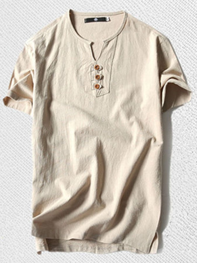 Casual Solid Color V-Neck Short Sleeve Top