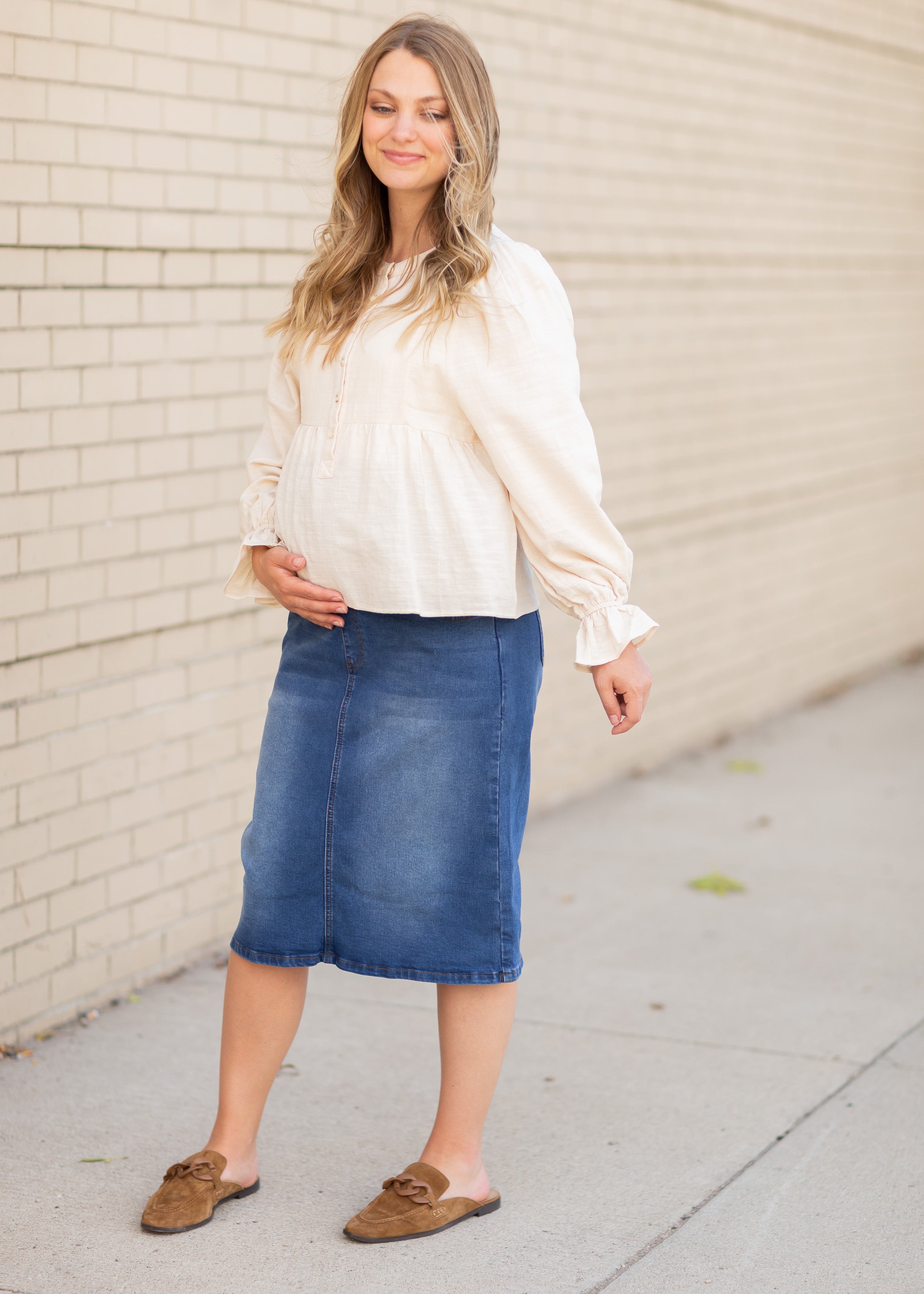 Remi Maternity Denim Midi Skirt