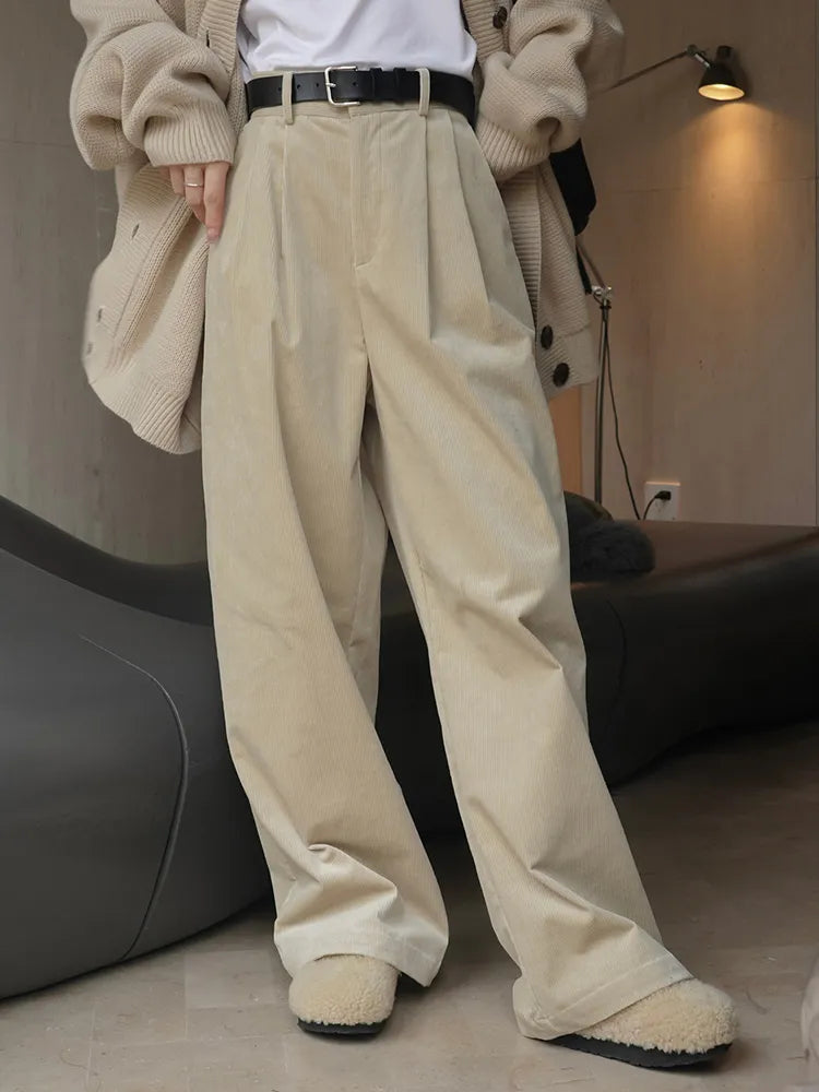 Retro-Inspired High Waist Corduroy Wide Leg Pants