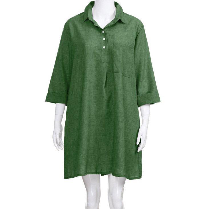 Women's Loose Three Quarter Sleeve Shirt Collar Dress