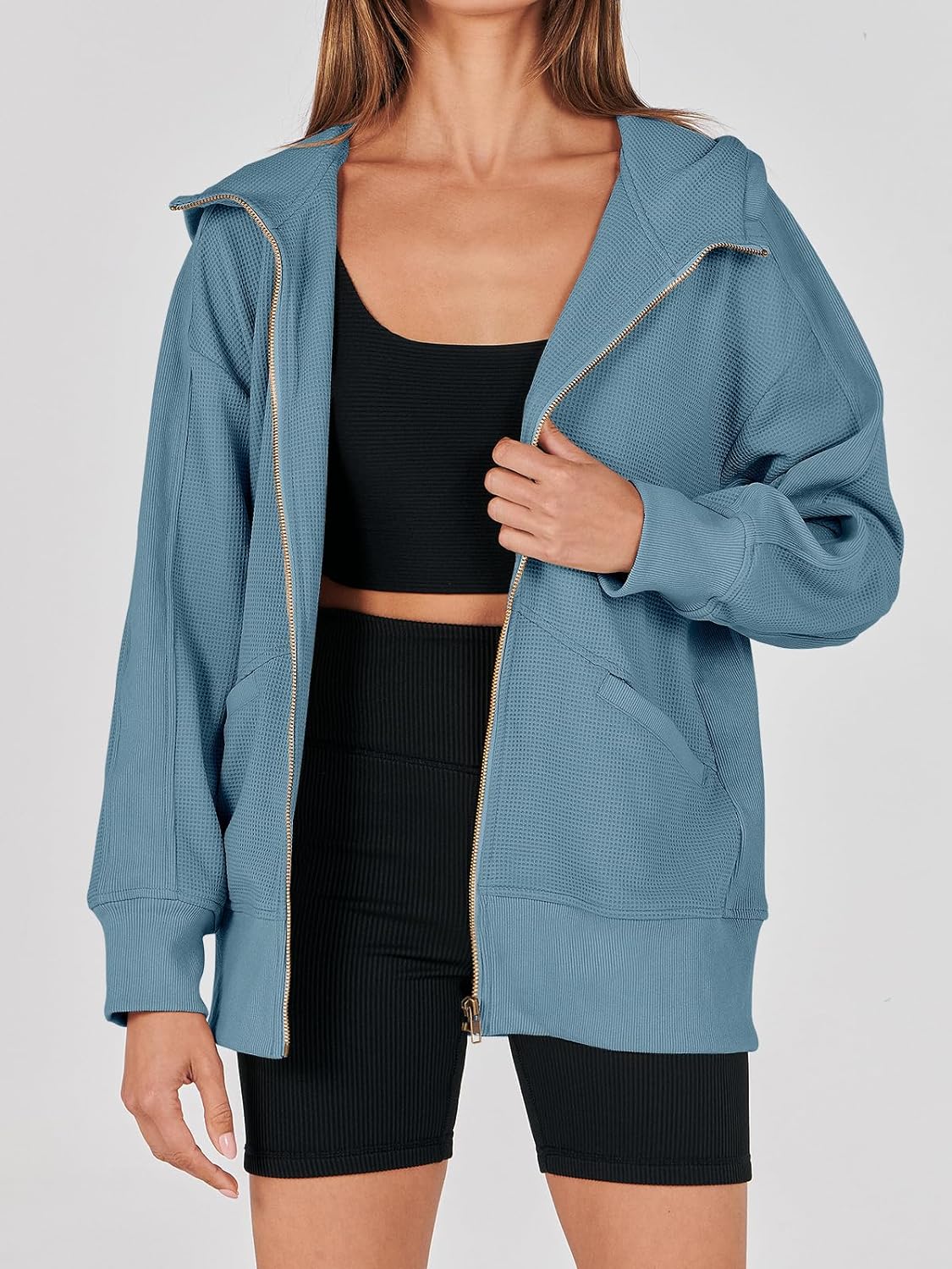 Waffle Knit Casual Jackets Outerwear