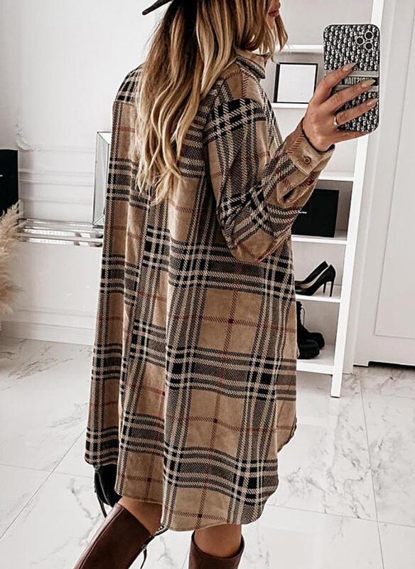 Plaid Long Sleeves Shift Above Knee Casual Shirt Dresses