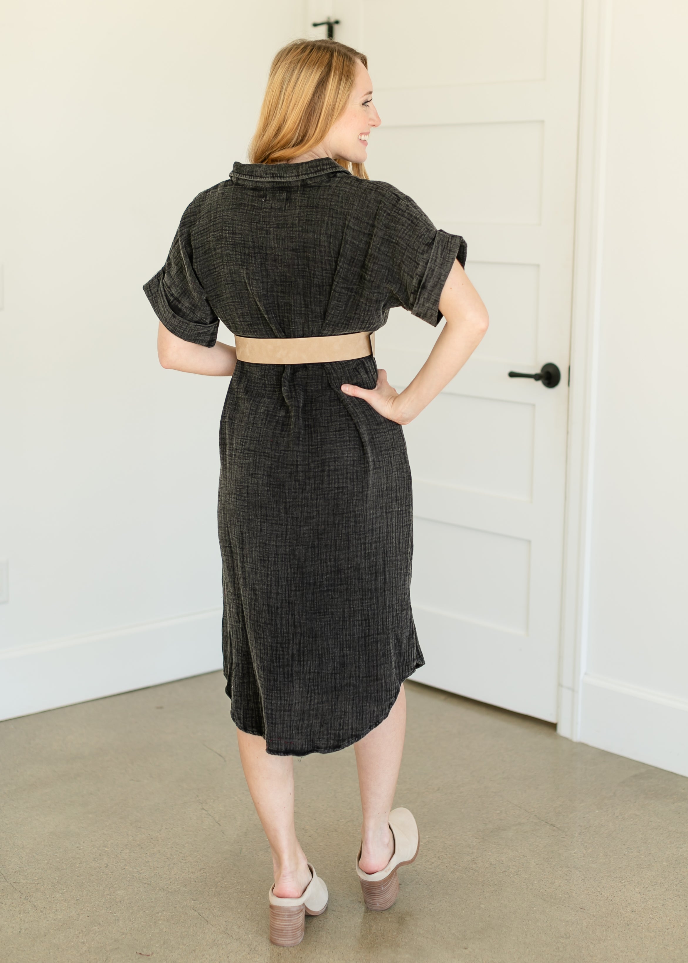 Washed Button Down Midi Dress