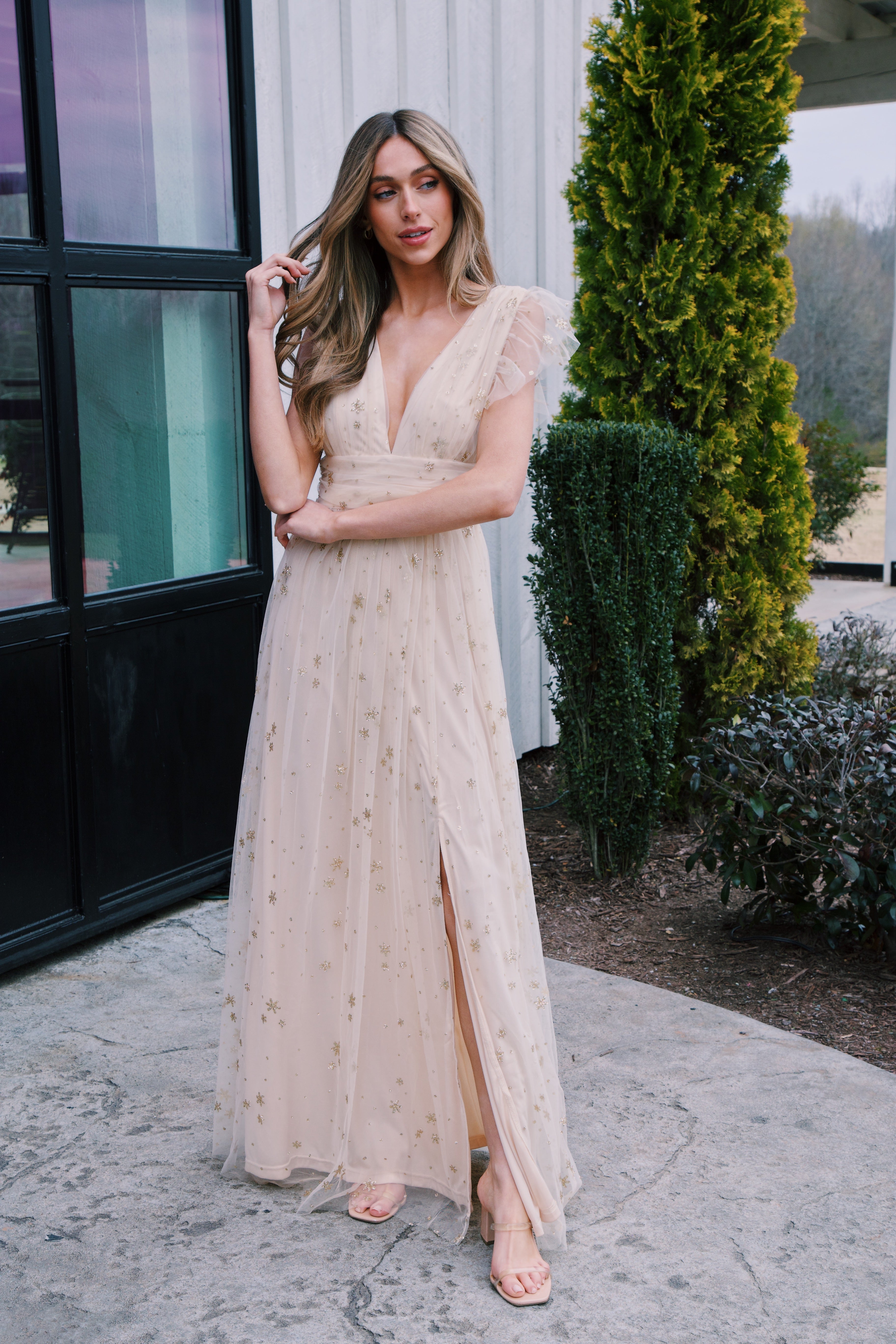 Isadora Glitter Maxi Dress, Gold