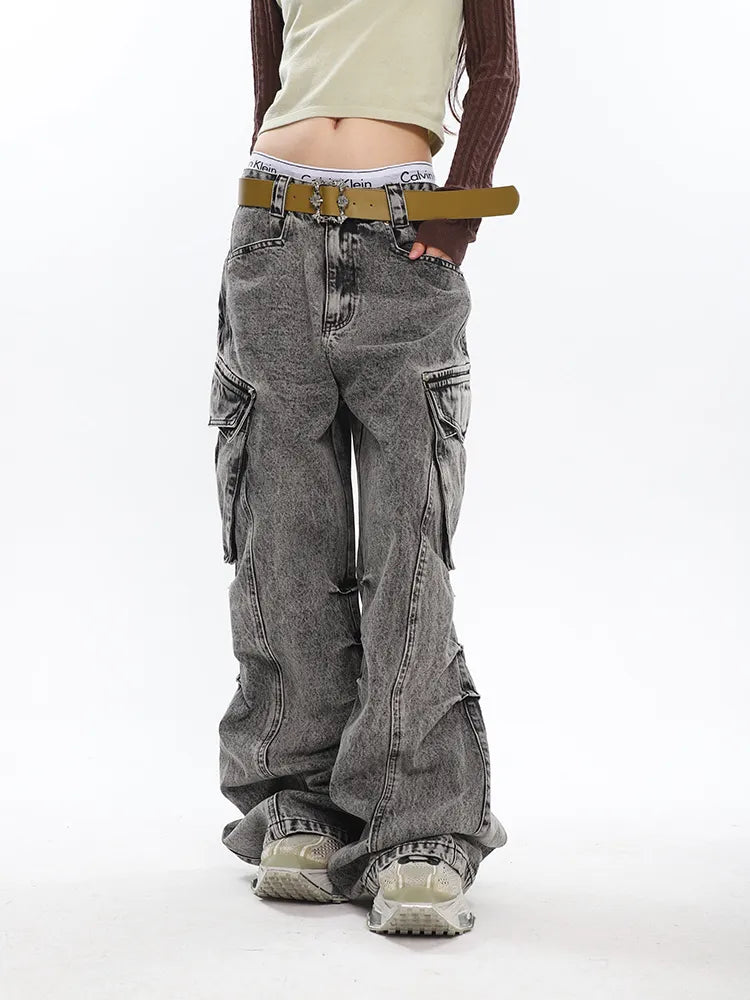 Retro Chic Old Washed Wide-Leg Cargo Pants