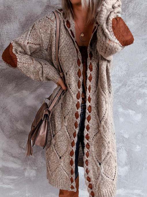 Women'S Caramel Brown Stitching Cardigan