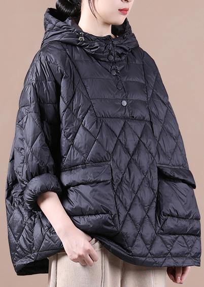 2022 Loose Fitting Winter Puffer Jacket Hooded Black Down Coat