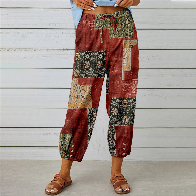 Women's Summer Capri Wide Leg Flower Pants