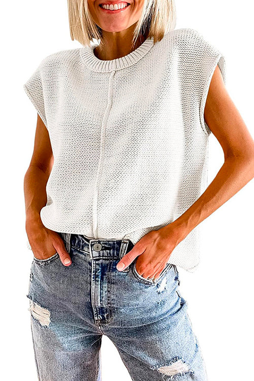 Trixiedress Crewneck Cap Sleeves Pullover Sweater