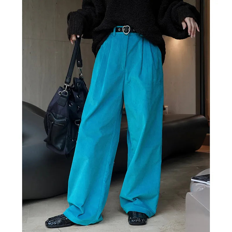 Retro-Inspired High Waist Corduroy Wide Leg Pants