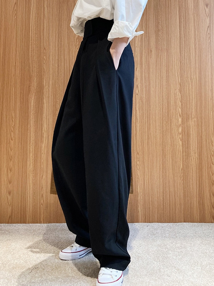 Elegant High End Pleated Wide Leg Trousers