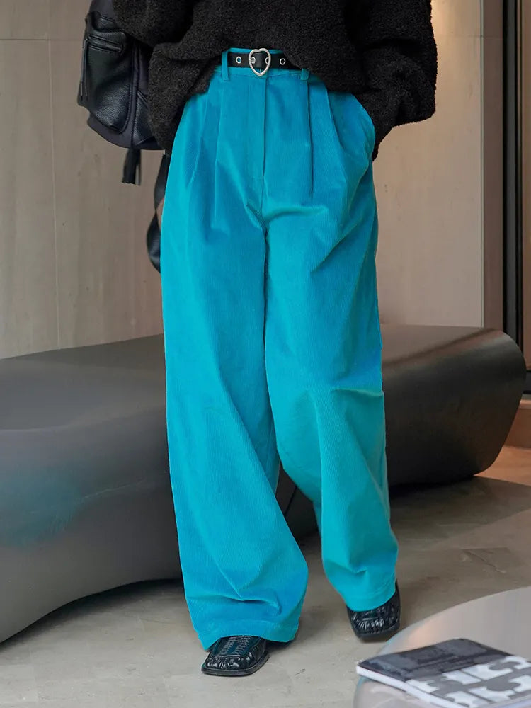 Retro-Inspired High Waist Corduroy Wide Leg Pants