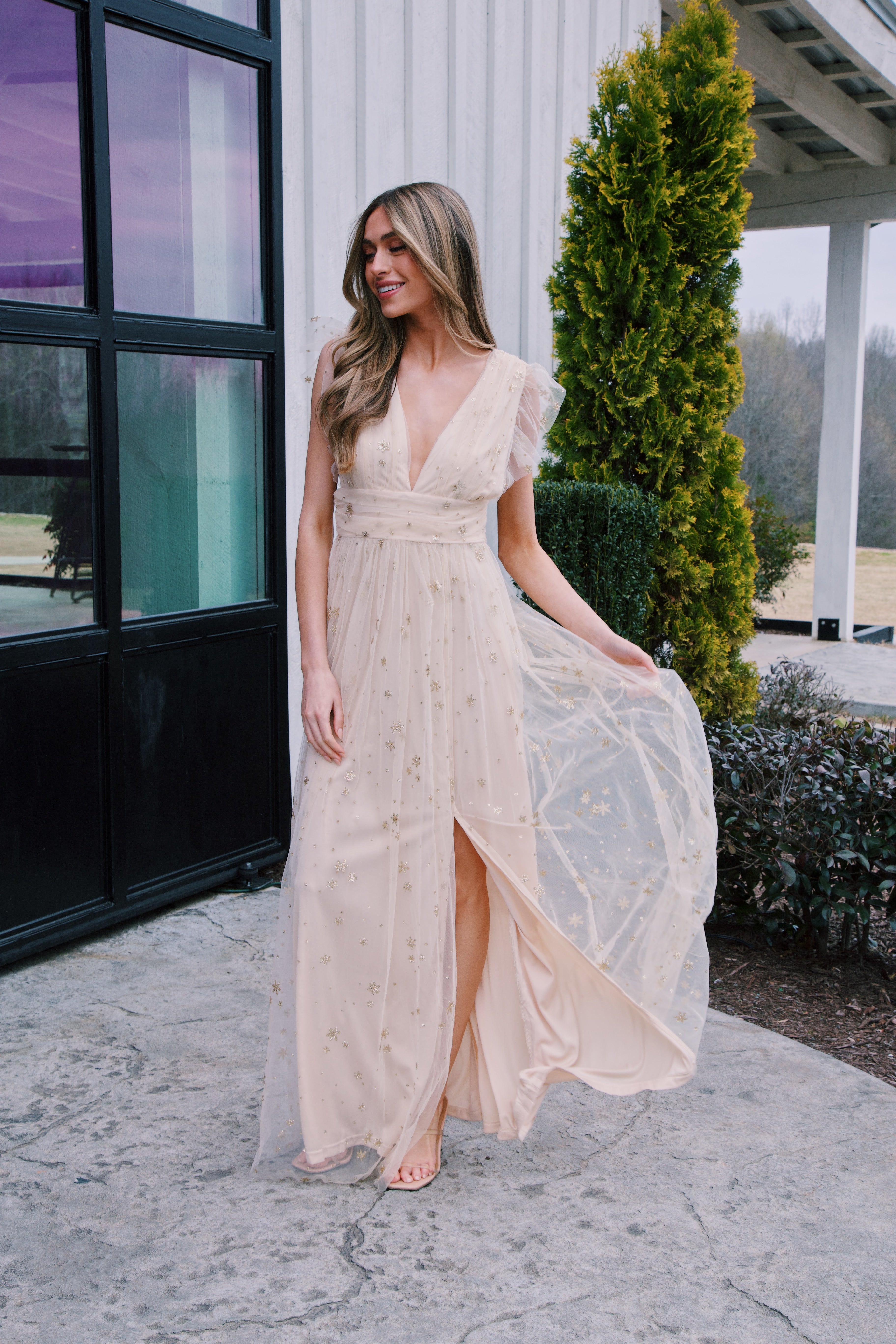 Isadora Glitter Maxi Dress, Gold