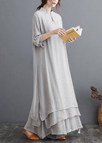 Spring Gray Medium Length Dress Casual Wide Leg Pants Two Piece Set