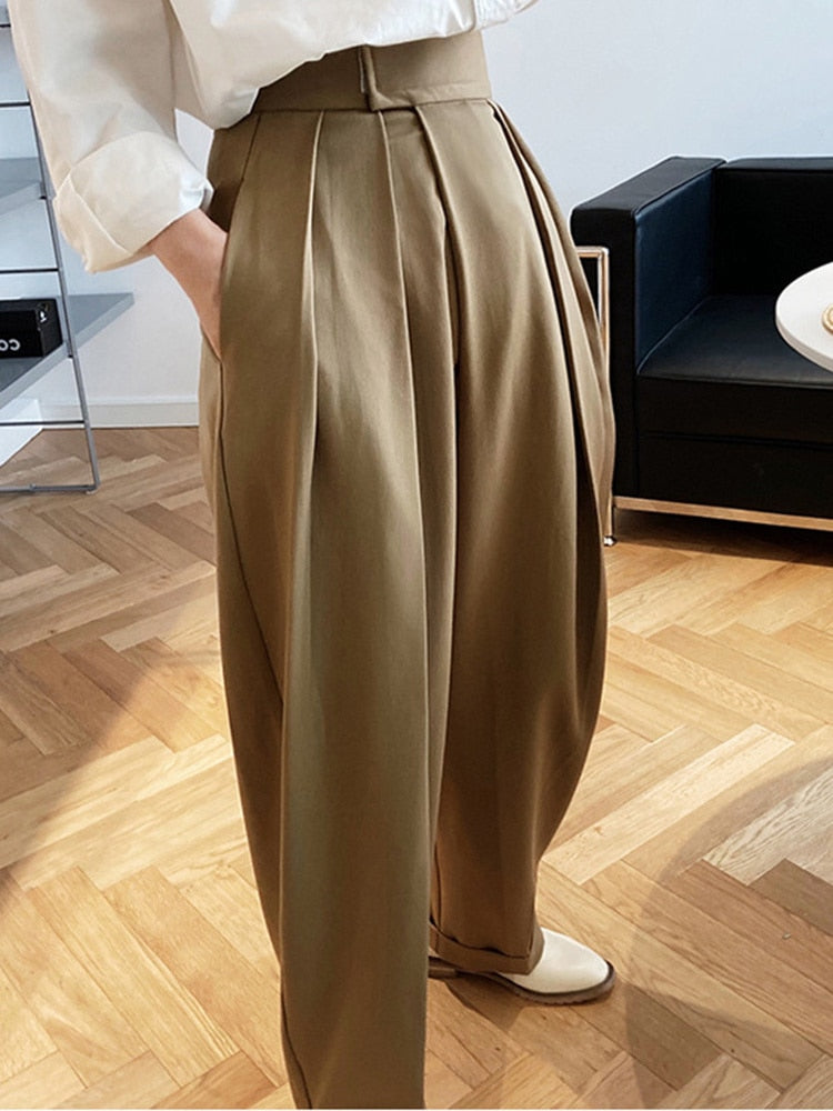 Elegant High End Pleated Wide Leg Trousers