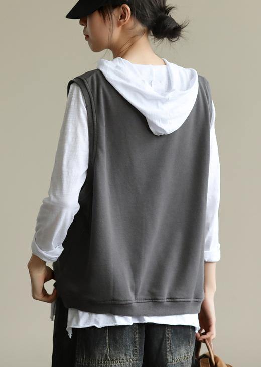 Classy dark gray tops women hooded two pieces oversized fall blouse