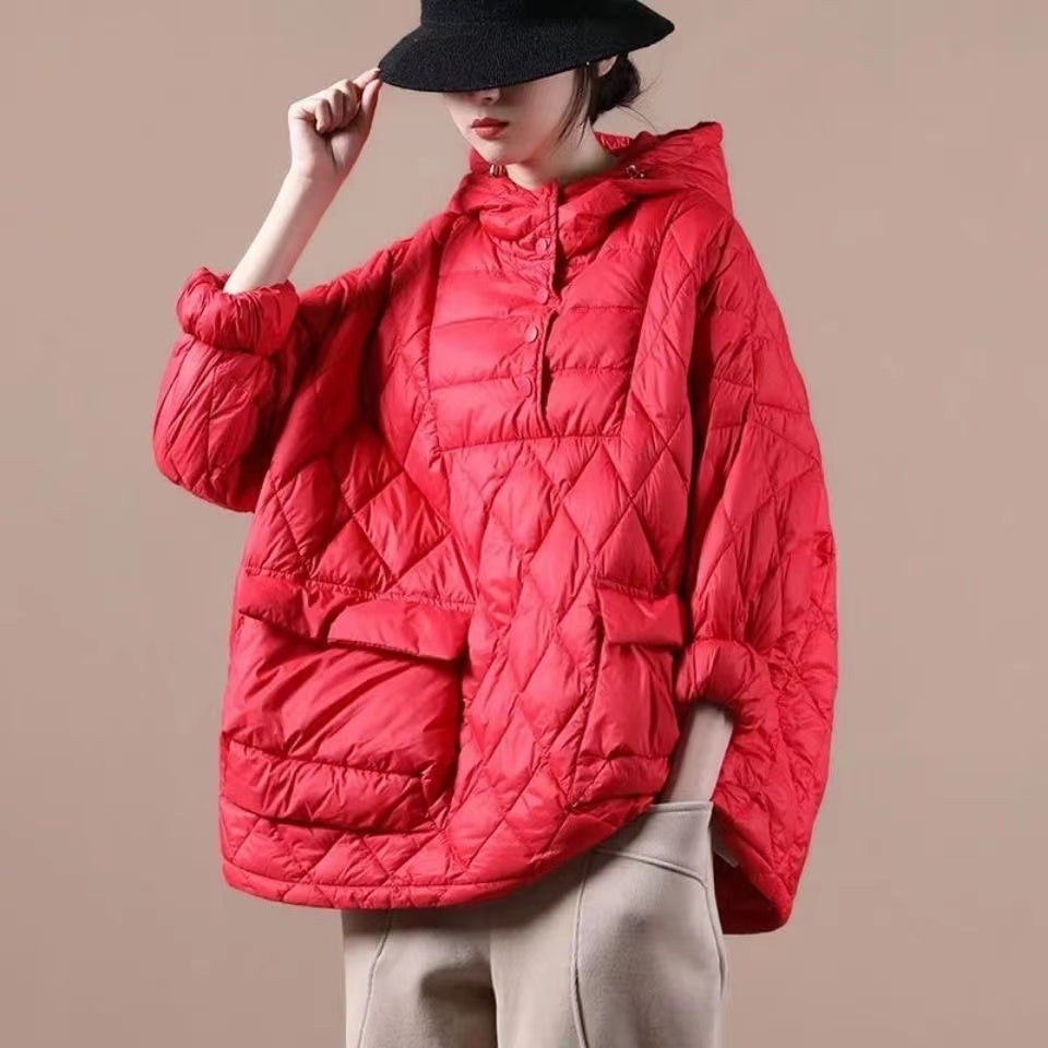 2022 Loose Fitting Winter Puffer Jacket Hooded Black Down Coat