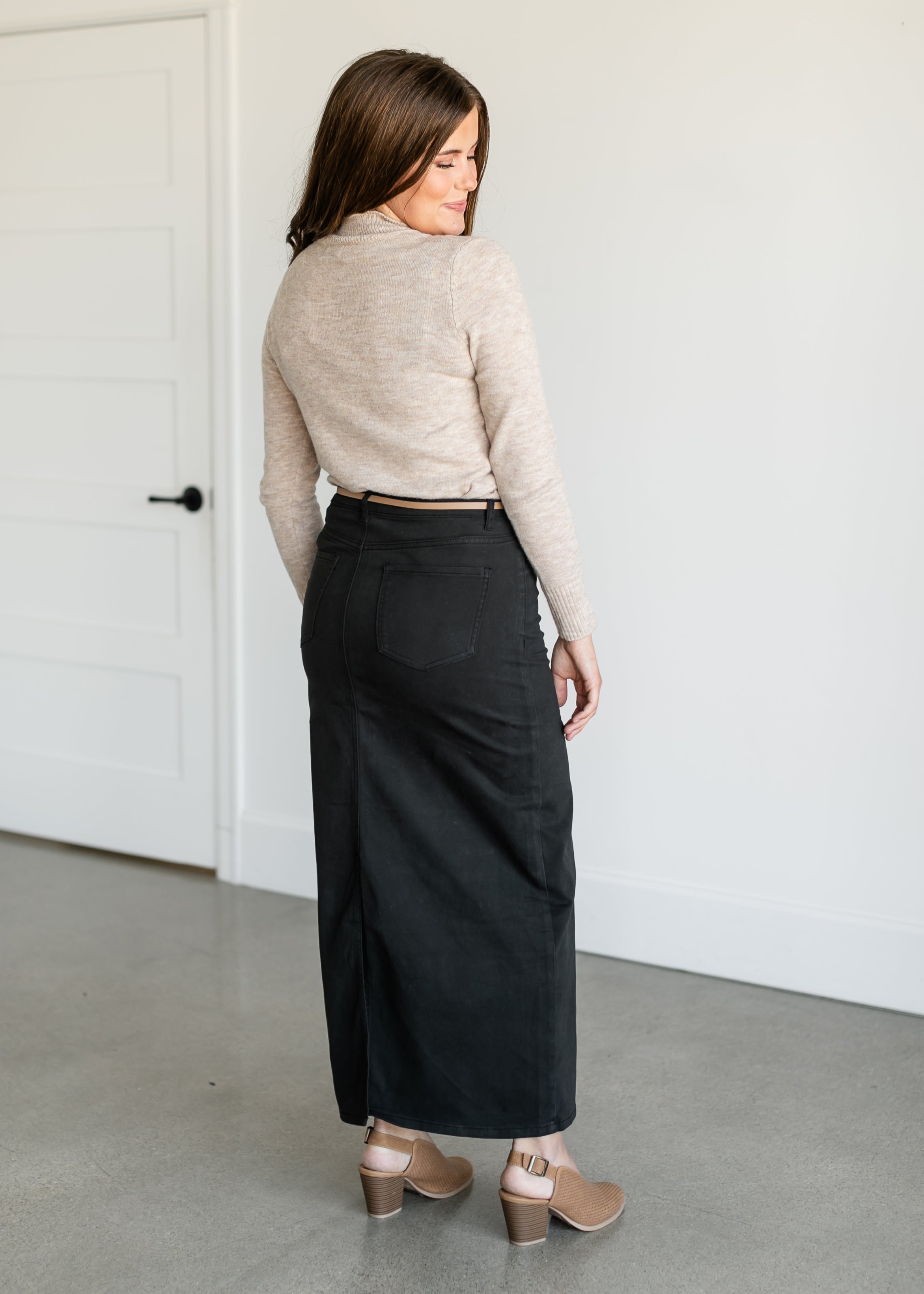Stella Sable Black Denim Maxi Skirt