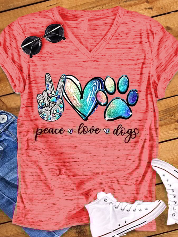 Women's Peace Love Dogs V-Neck Tee
