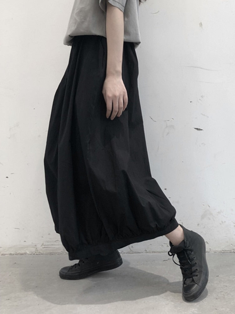 Classic Comfort Black Wide Leg Elastic Waist Pants