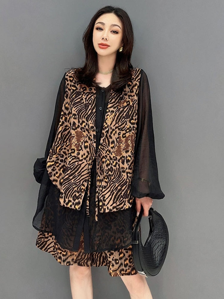 Casual Luxe Leopard Print Top & Shorts 2-Piece Set