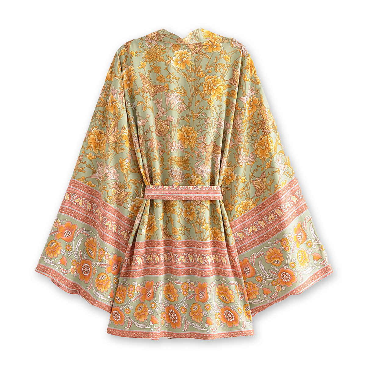 Mystic Green Butterfly Boho Floral Print Short Robe