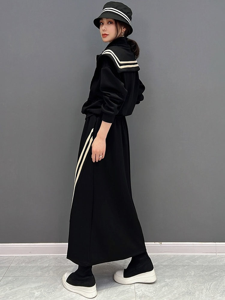 Ella Luxe Oversized Collar Top & Elastic Waist Skirt 2-Piece Set