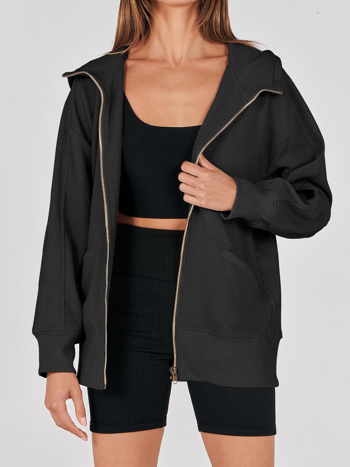 Waffle Knit Casual Jackets Outerwear