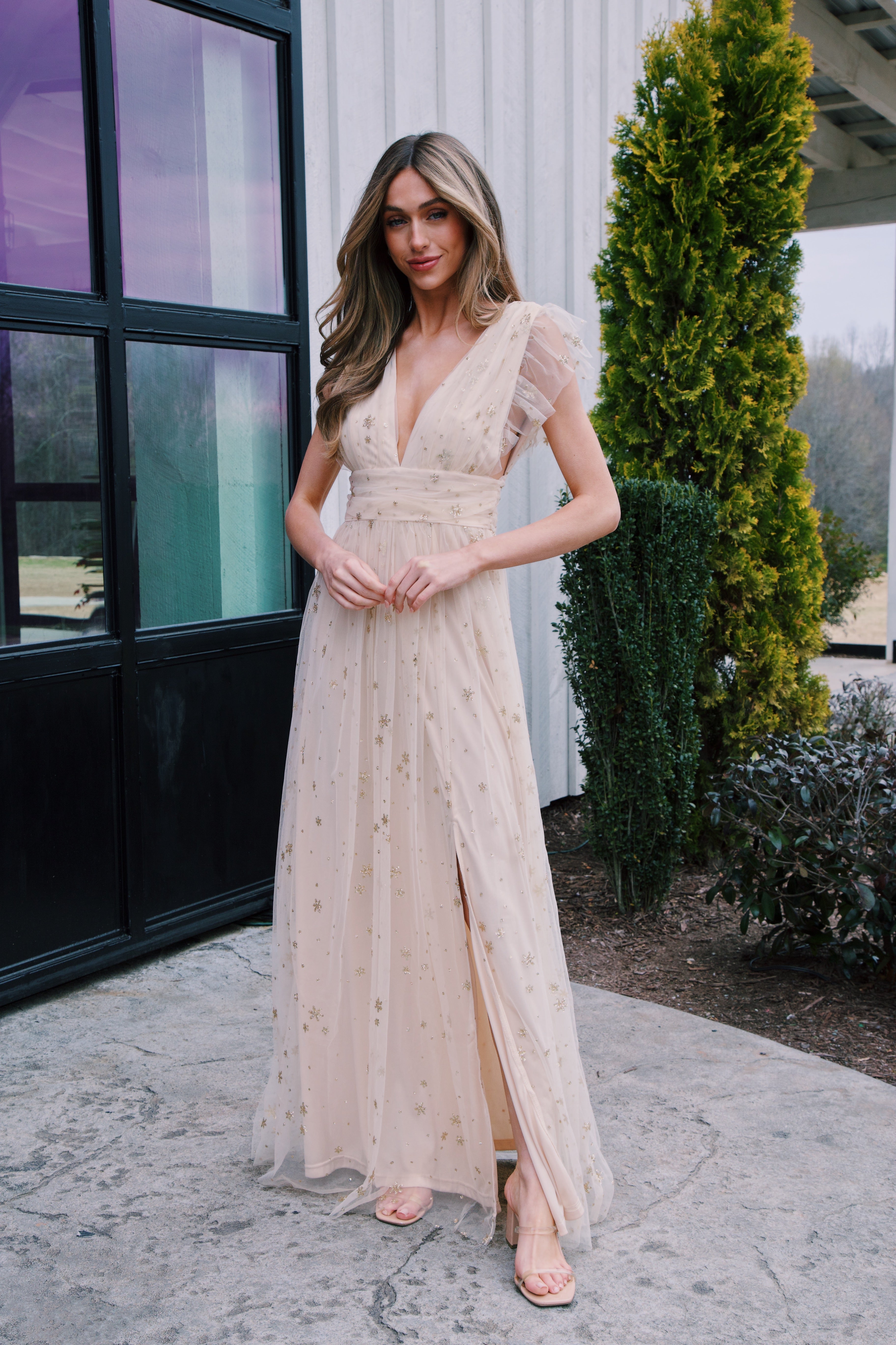 Isadora Glitter Maxi Dress, Gold
