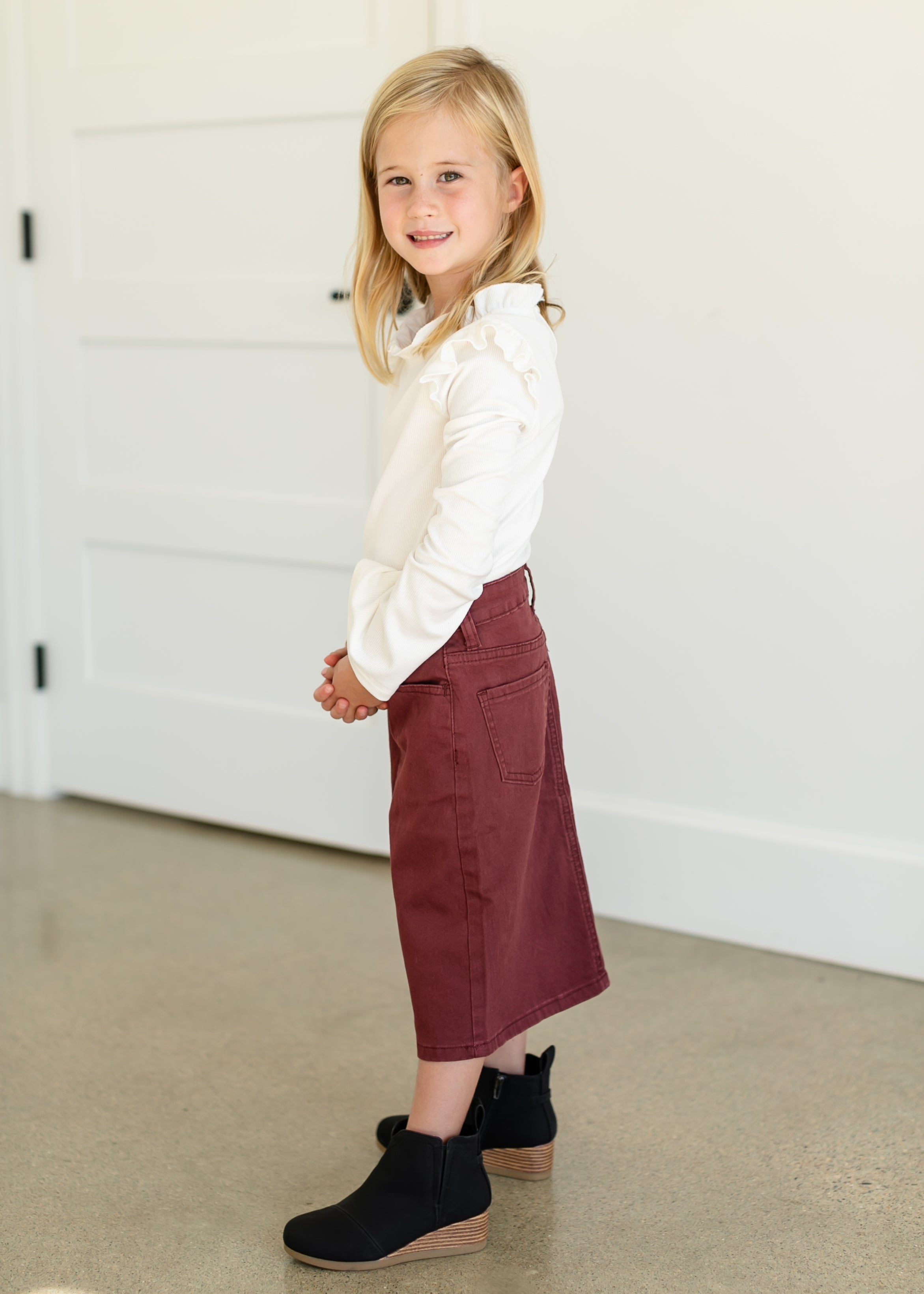 Girls Remi Burgundy Midi Skirt