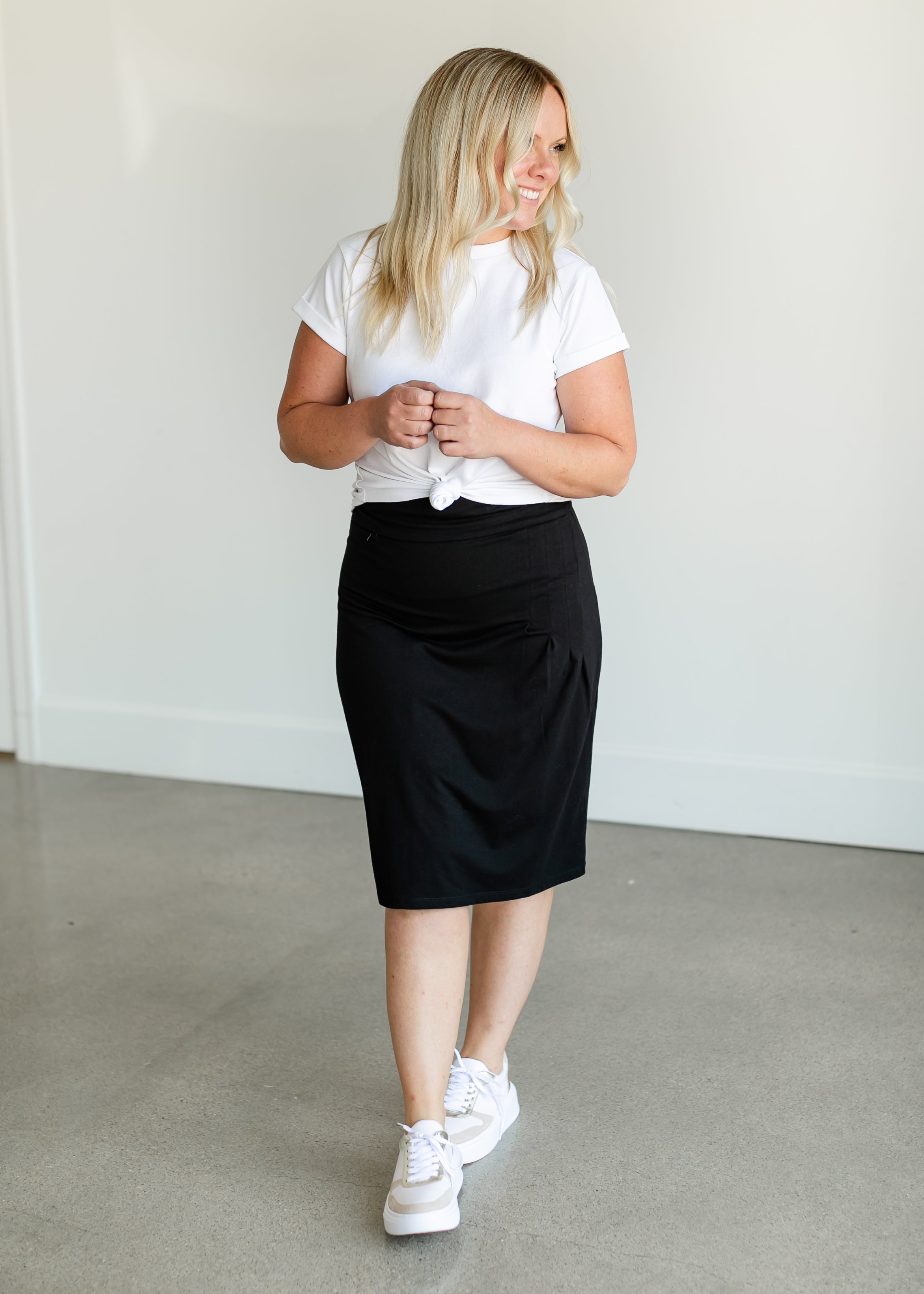 Diane Stretch Waist Pleated Midi Skirt