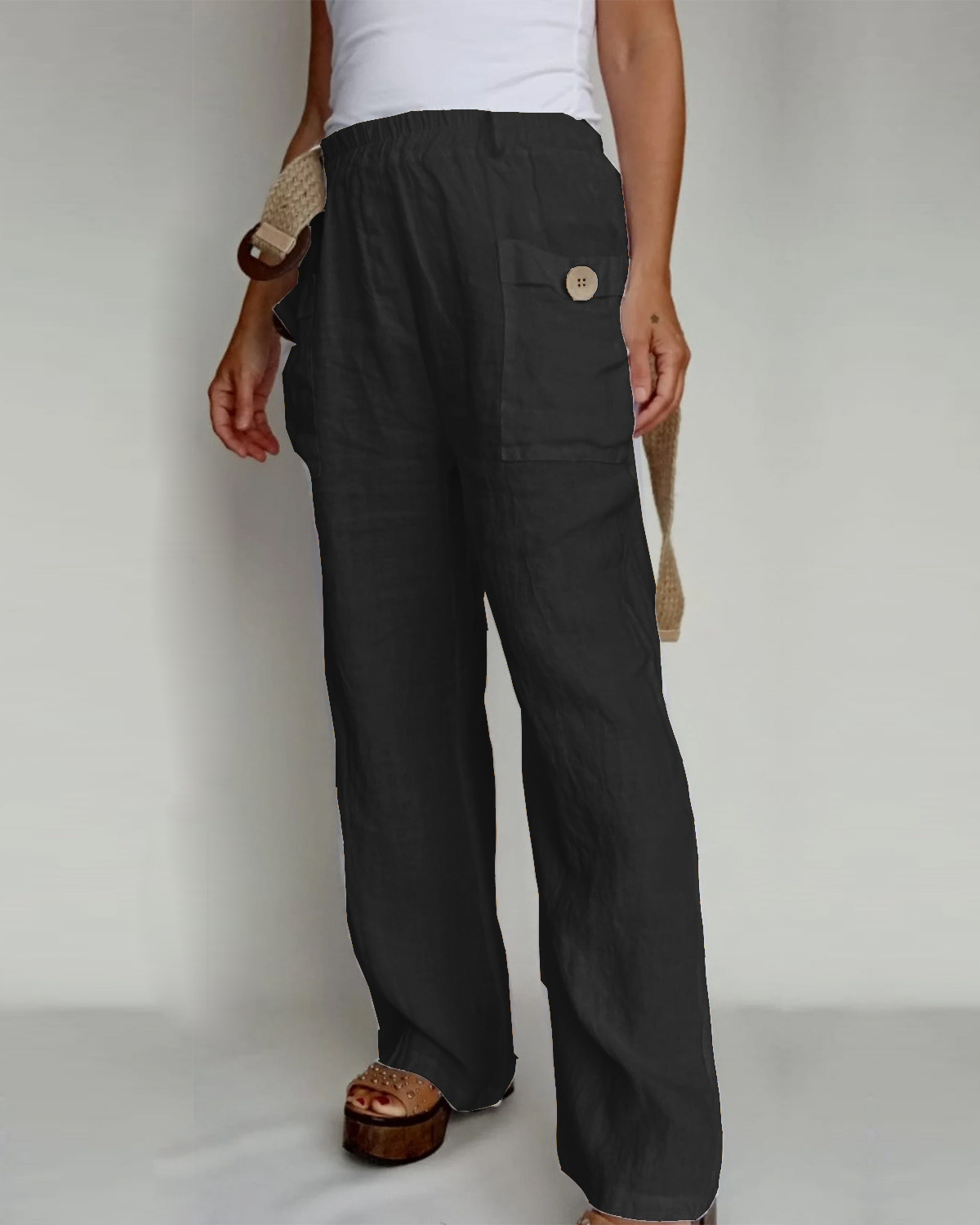 Loose cotton and linen casual pants home harem trousers