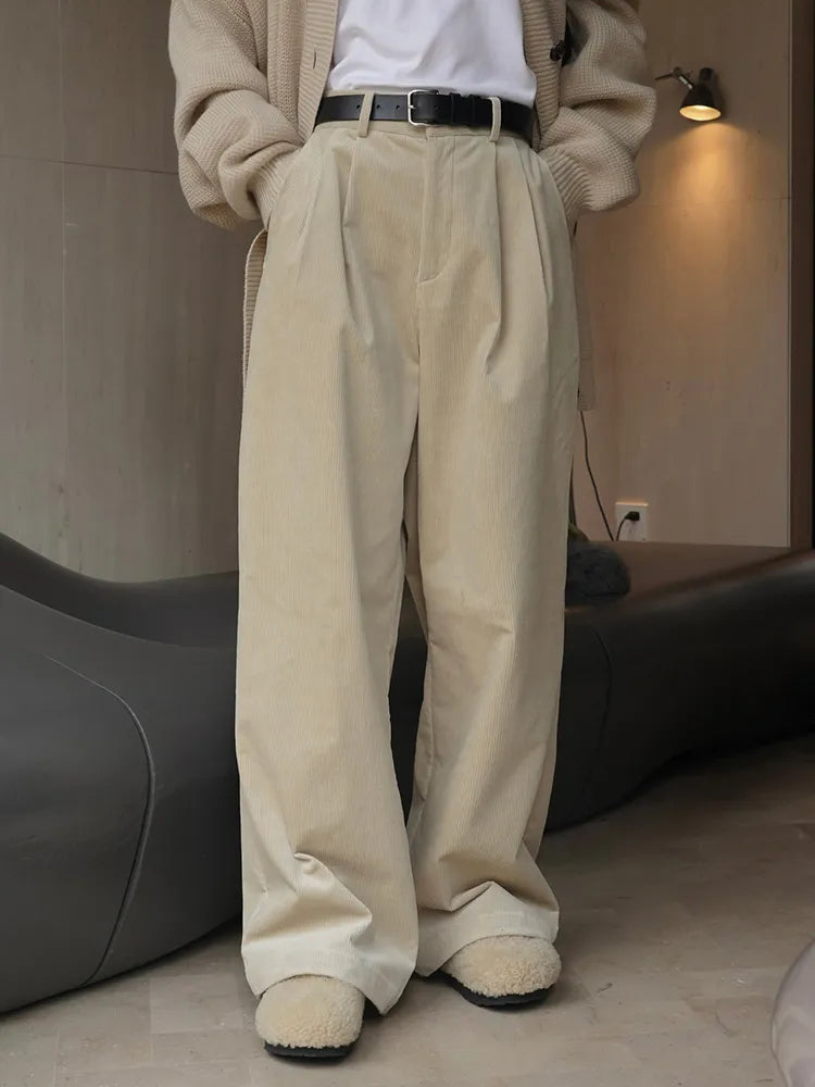 Retro-Inspired High Waist Corduroy Wide Leg Pants