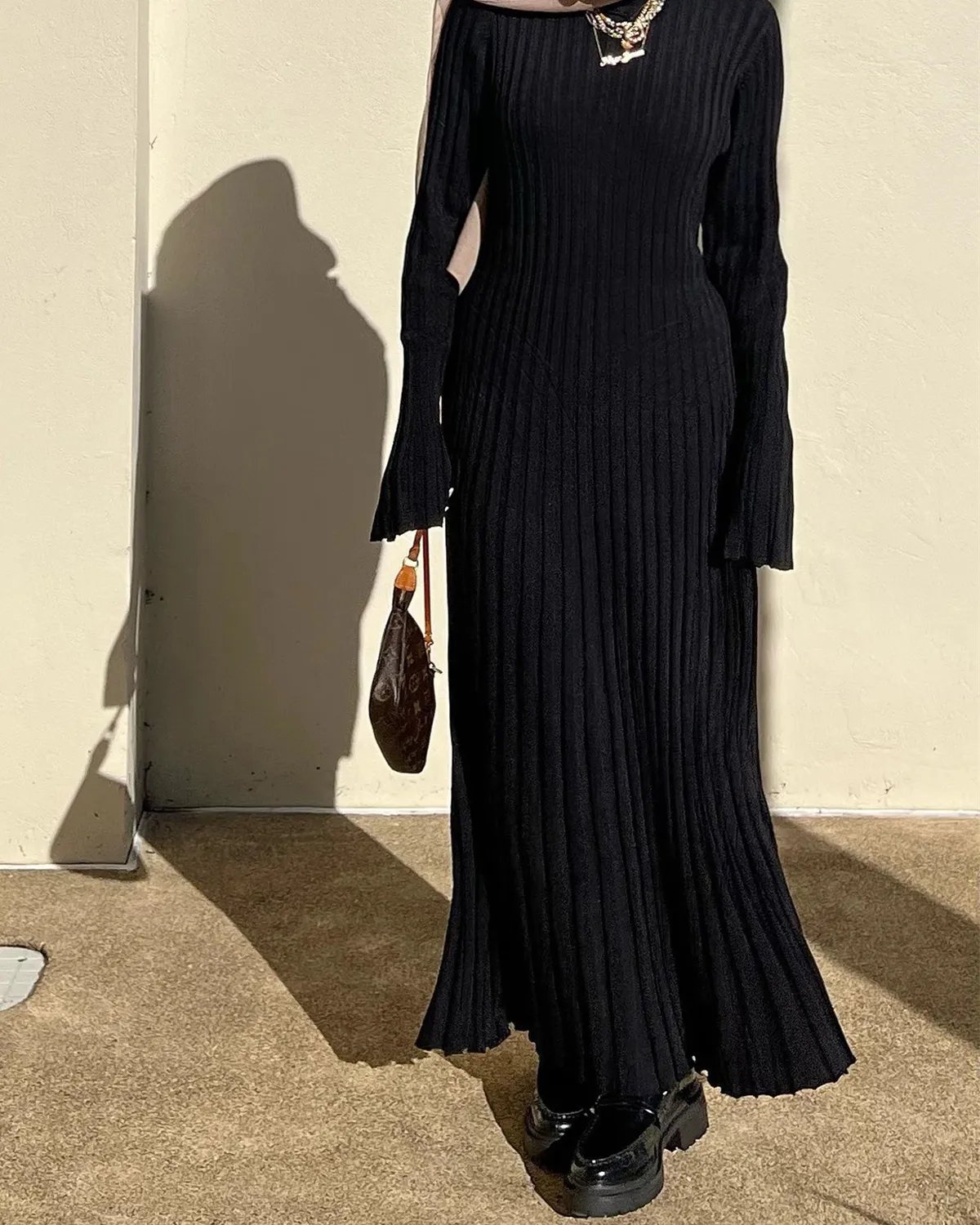 2023 Fall New Sleeved Knit Midi Dress